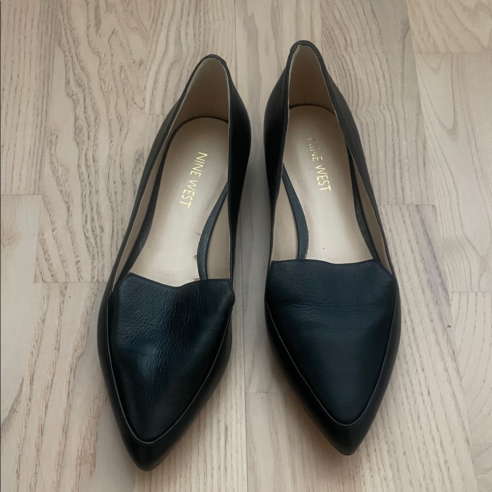 Nine West Black Pointed-Toe Leather Flats